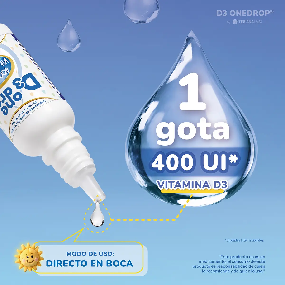 Suplemento D3 ONEDROP en Gotas | Frasco 3 mL | Vitamina D3 (400 UI) | 114 gotas | Rinde +3 meses | Sin azúcar - Imagen 3