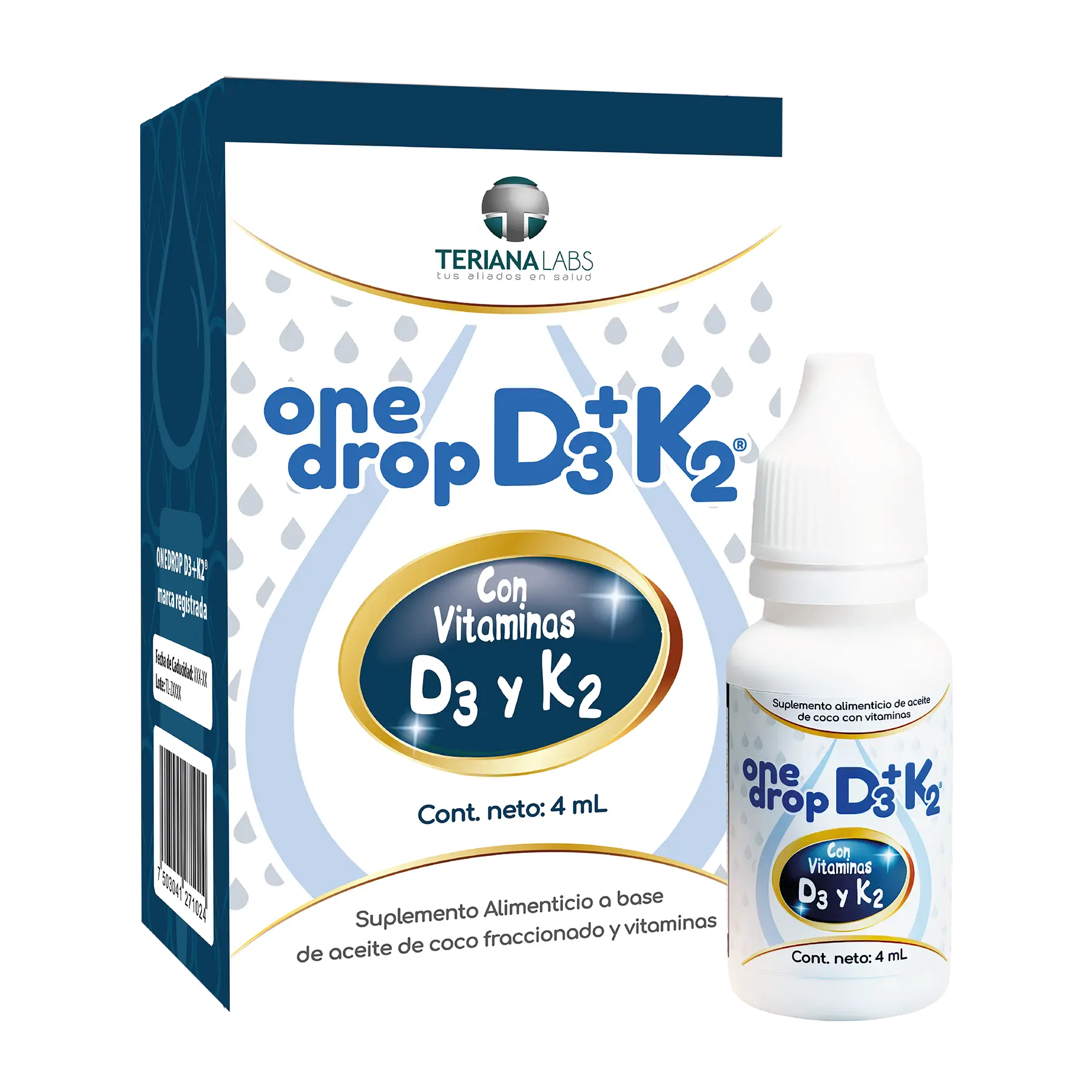 Suplemento ONEDROP D3 + K2 | Frasco de 4 ML | 120 gotas | Sin azúcar