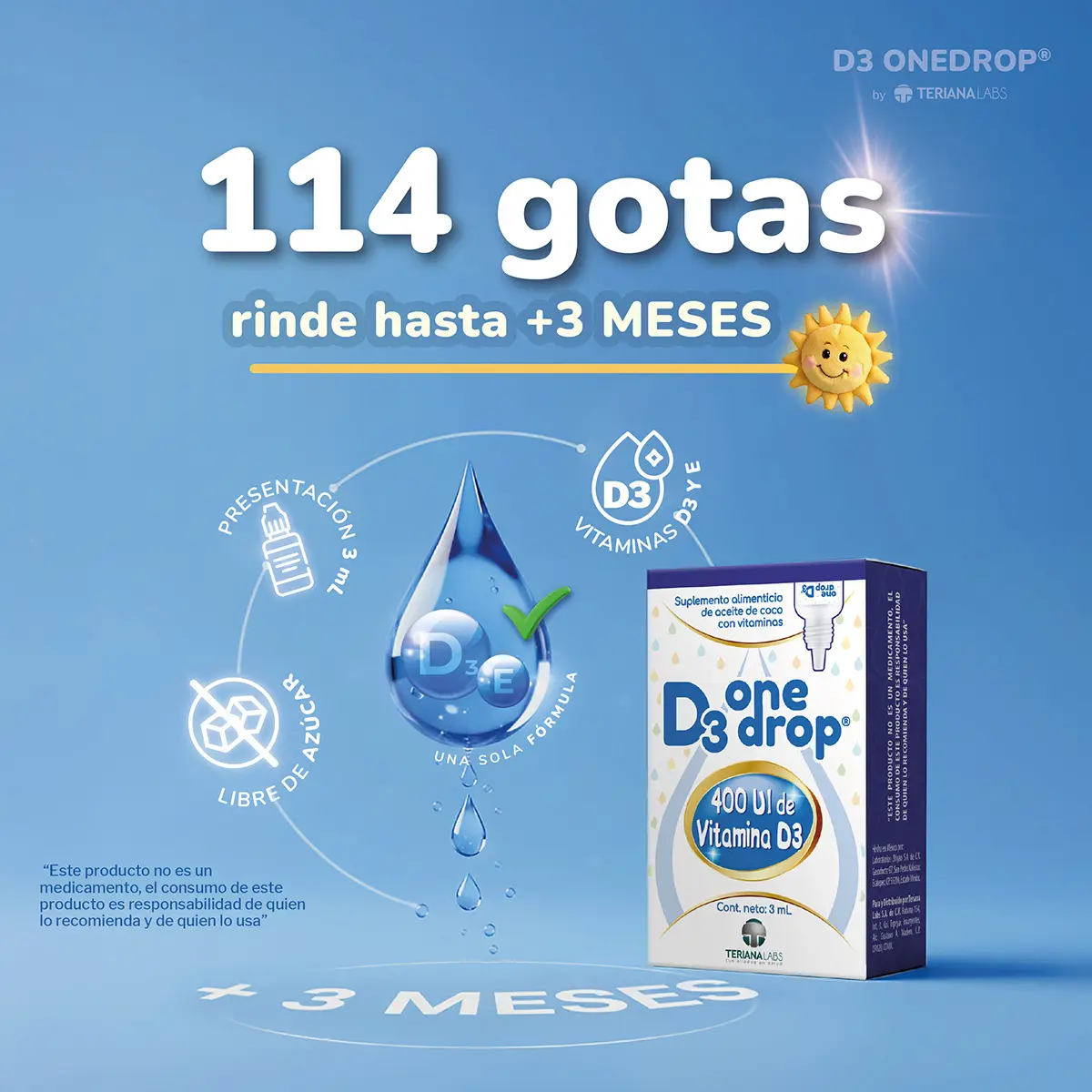 Suplemento D3 ONEDROP en Gotas | Frasco 3 mL | Vitamina D3 (400 UI) | 114 gotas | Rinde +3 meses | Sin azúcar - Imagen 4
