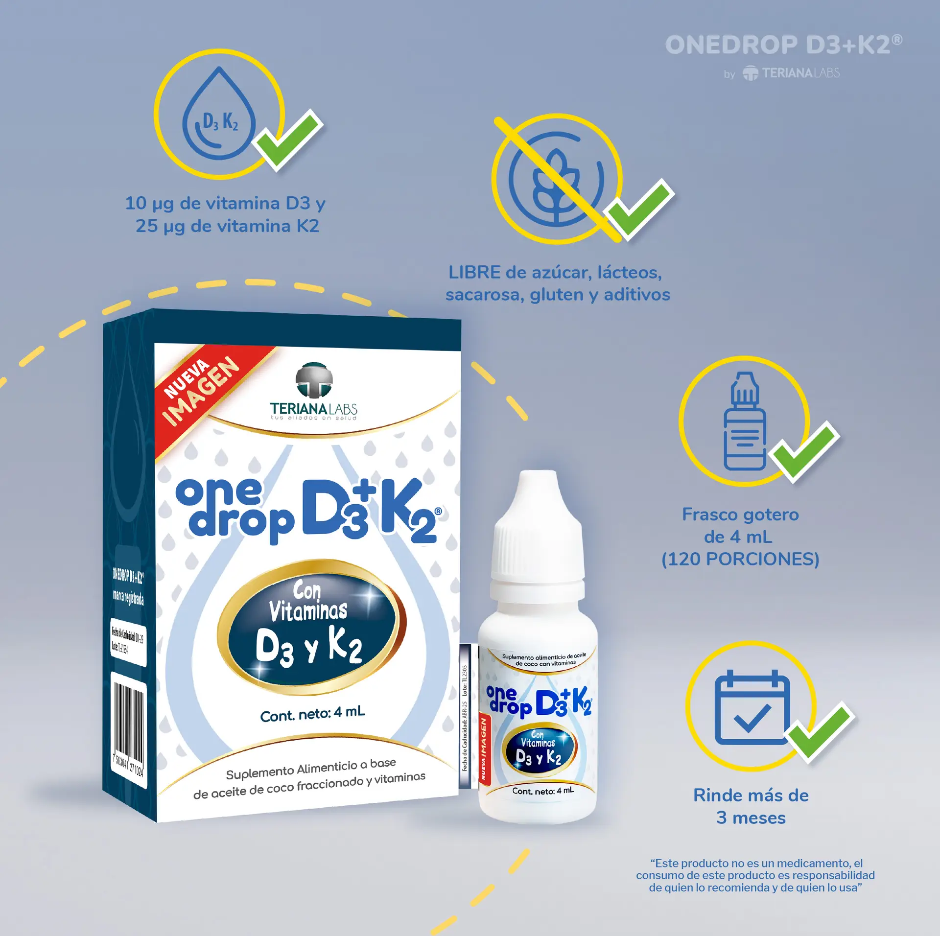 Suplemento ONEDROP D3 + K2 | Frasco de 4 ML | 120 gotas | Sin azúcar - Imagen 6