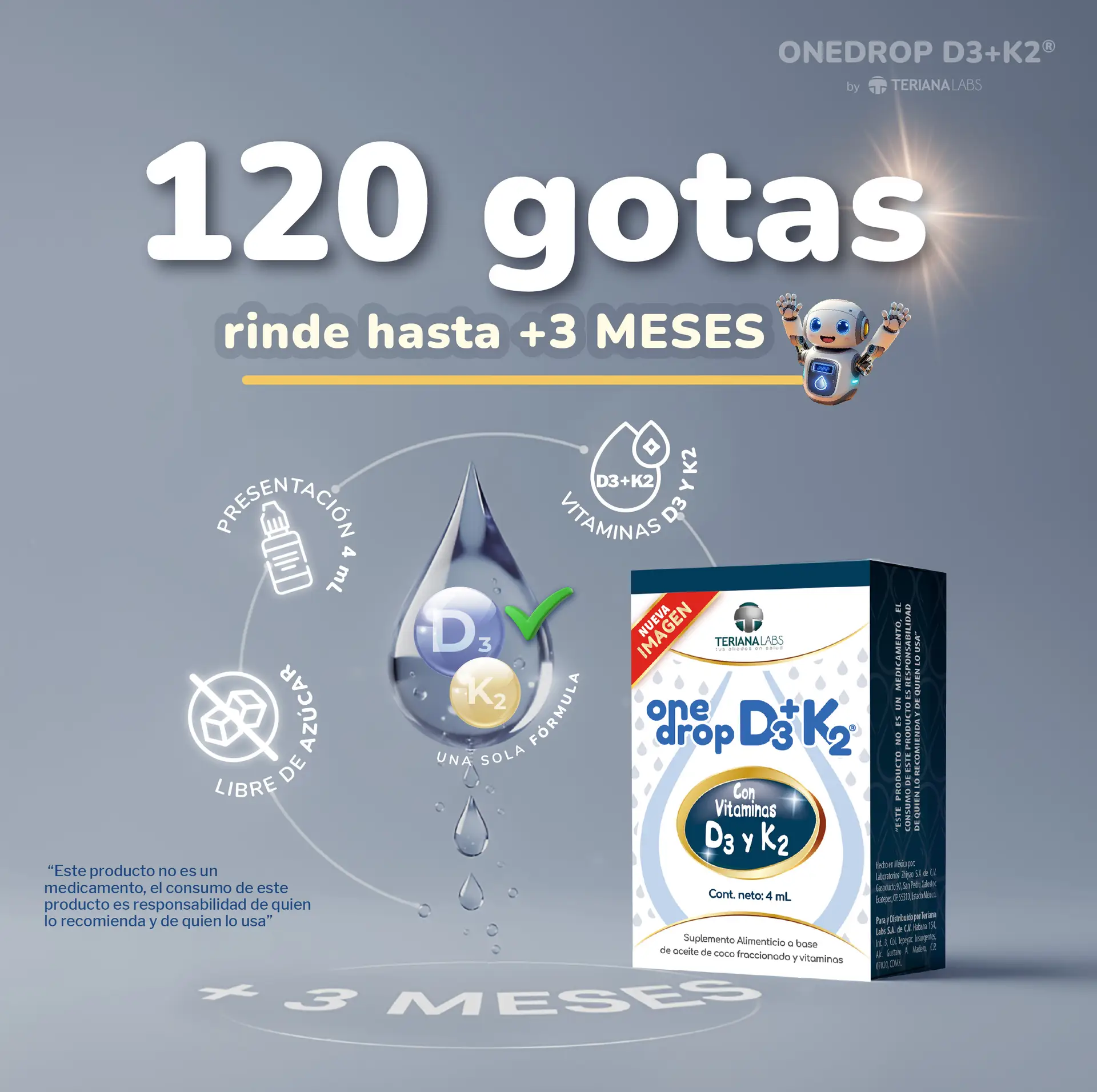 Suplemento ONEDROP D3 + K2 | Frasco de 4 ML | 120 gotas | Sin azúcar - Imagen 4