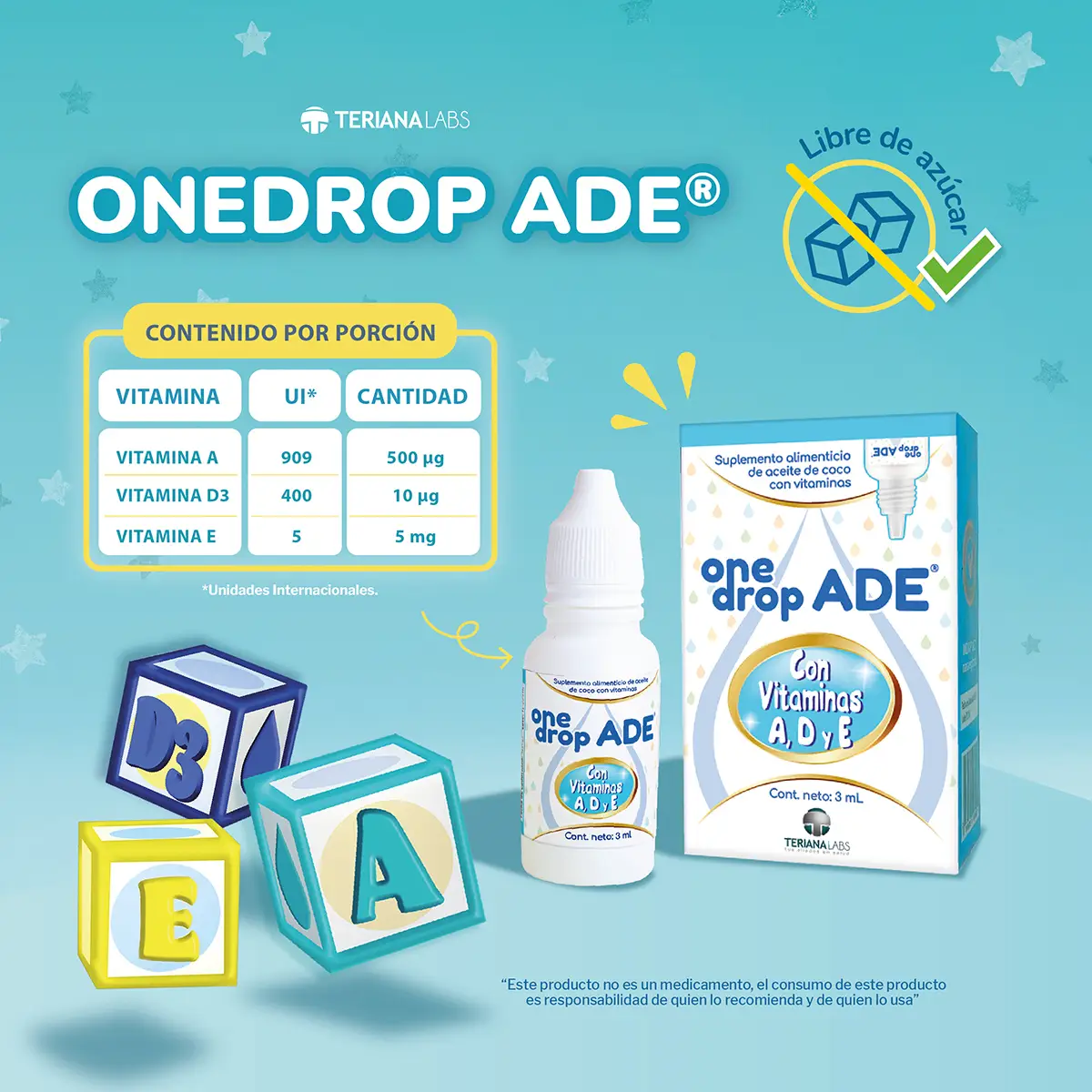 Suplemento ONEDROP ADE | Frasco de 3 mL | Rinde +3 meses | Vitamina A, D3 y E | - Imagen 7
